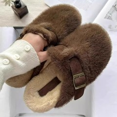 软底毛毛拖鞋女2025秋冬加绒棉鞋一脚蹬豆豆鞋孕妇棉瓢半拖鞋子
