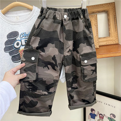 2023秋季兒童美式休閒迷彩褲男童女童炸街多口袋工裝褲直筒褲長褲