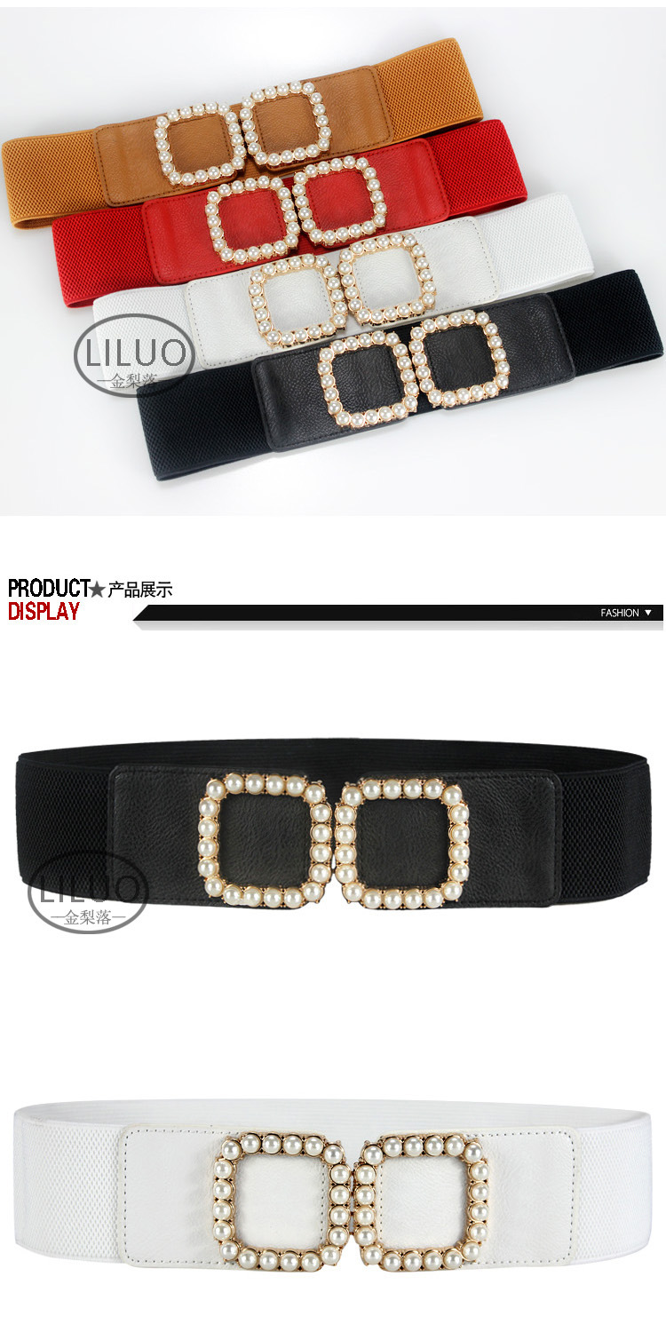 Women'S Gender Inlay Design Women's Decorative Pearl Belt Elastic Girdle Fashion Belt