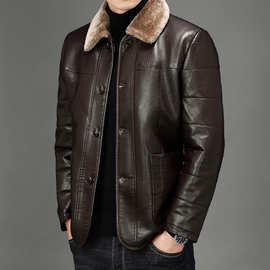 皮衣男冬季新款皮毛一体仿真皮加厚中老年爸爸装加绒加厚休闲外套