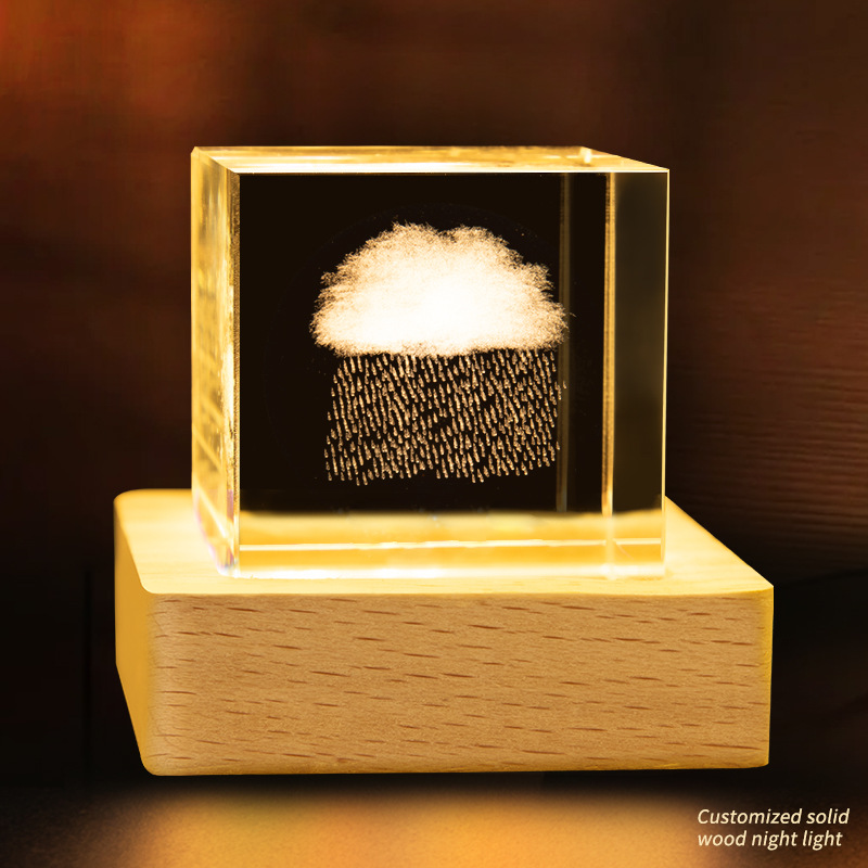 Escultura interior 3D transfronteriza cristal cuadrado luminoso luz nocturna adopción de una nube decoración creativa base de madera decoración decoración de escritorio