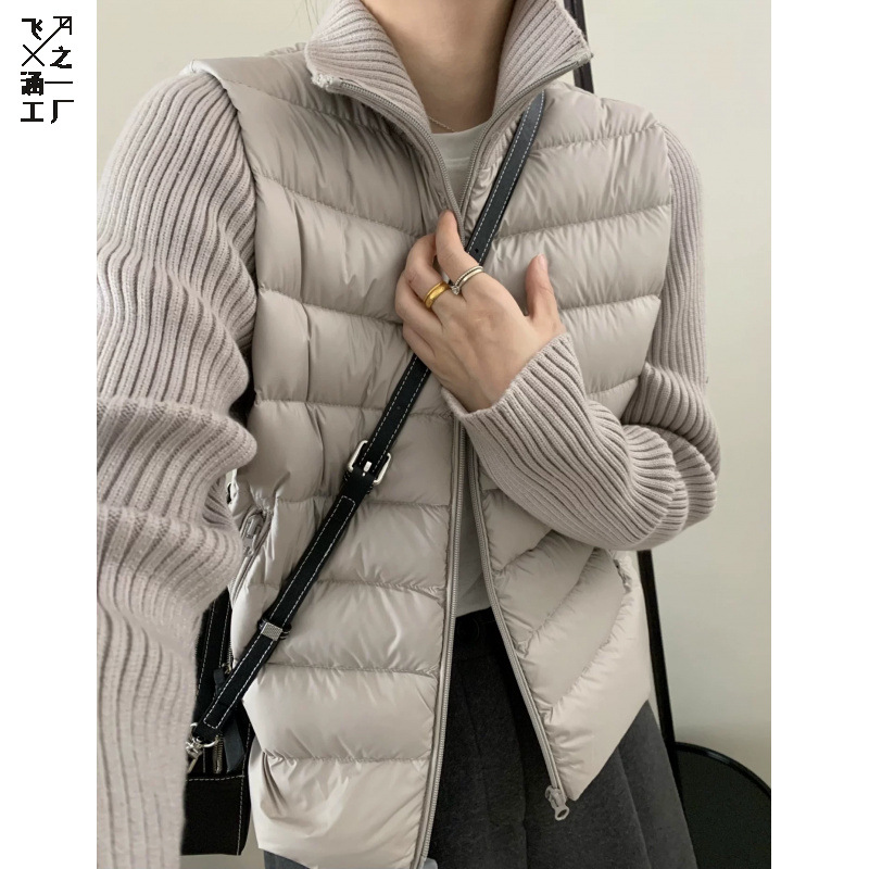 Rib down Cotton Sweater Sleeves Spliced ​​Off-White Super Nice Winter Thick Outwear Women's 2025 Autumn and Winter New Style