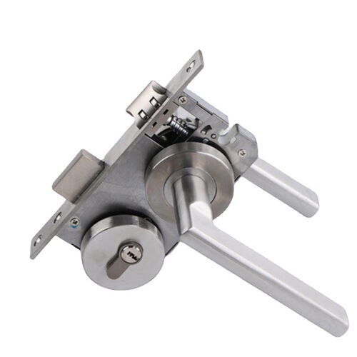 Ming Sheng Stainless Steel Separate Door Lock for Wooden Doors, Double Curved Single Curved Straight Wall 7-Segment Engineer's Handle Lock, Bedroom Fire Door Hardware