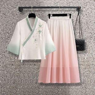 New Chinese Style Women's Clothing Spring and Summer New Embroidered Two-Piece Set Retro Improved Han Dynasty Girl Ethnic Style Suit