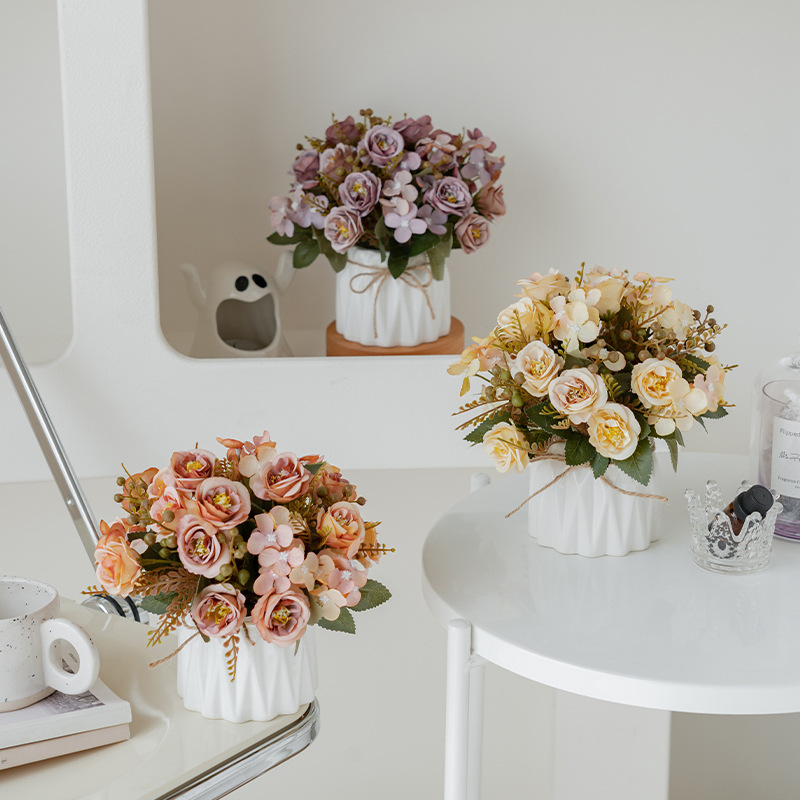 玫瑰花假花仿真花綠植植物花束盆栽擺件裝飾花塑料花人造花絹花