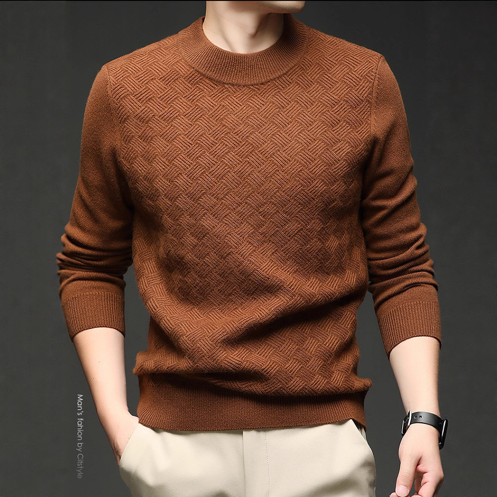 Jacquard de diamante suéter otoño y invierno camiseta de punto nuevo hombre casual de manga larga con camiseta de lana