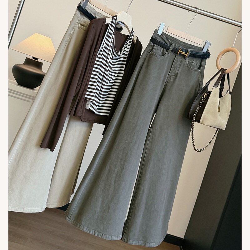 Korean-style retro high-waisted stretchy straight-leg flared jeans for women, new autumn collection, loose-fitting, slimming, versatile wide-leg pants Korean-style retro high-waisted stretchy straight-leg flared jeans for women, new autumn collection, loose-fitting, slimming, versatile wide-leg pants