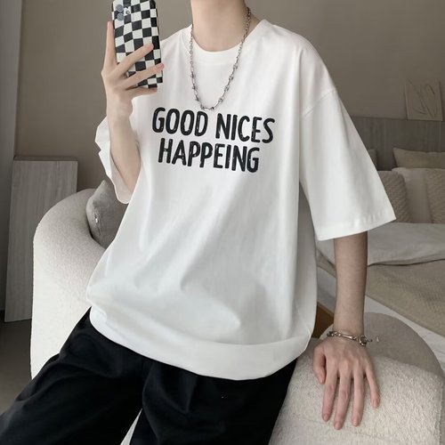 Men's Summer Streetwear Loose Casual Hoodie T-Shirt - 200g Pure Cotton, Ins American Heavyweight, Cool and Relaxed Style Couple's Top