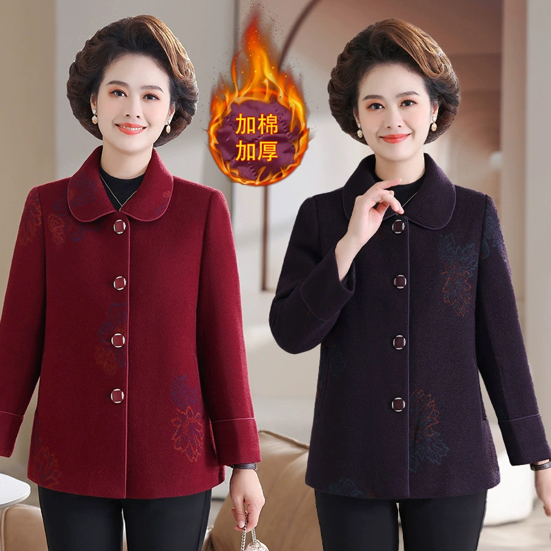 Женщины среднего и пожилого возраста осенние и зимние платья с лацканом шерстяные куртки мамы зимние хлопчатобумажные теплые шерстяные топы