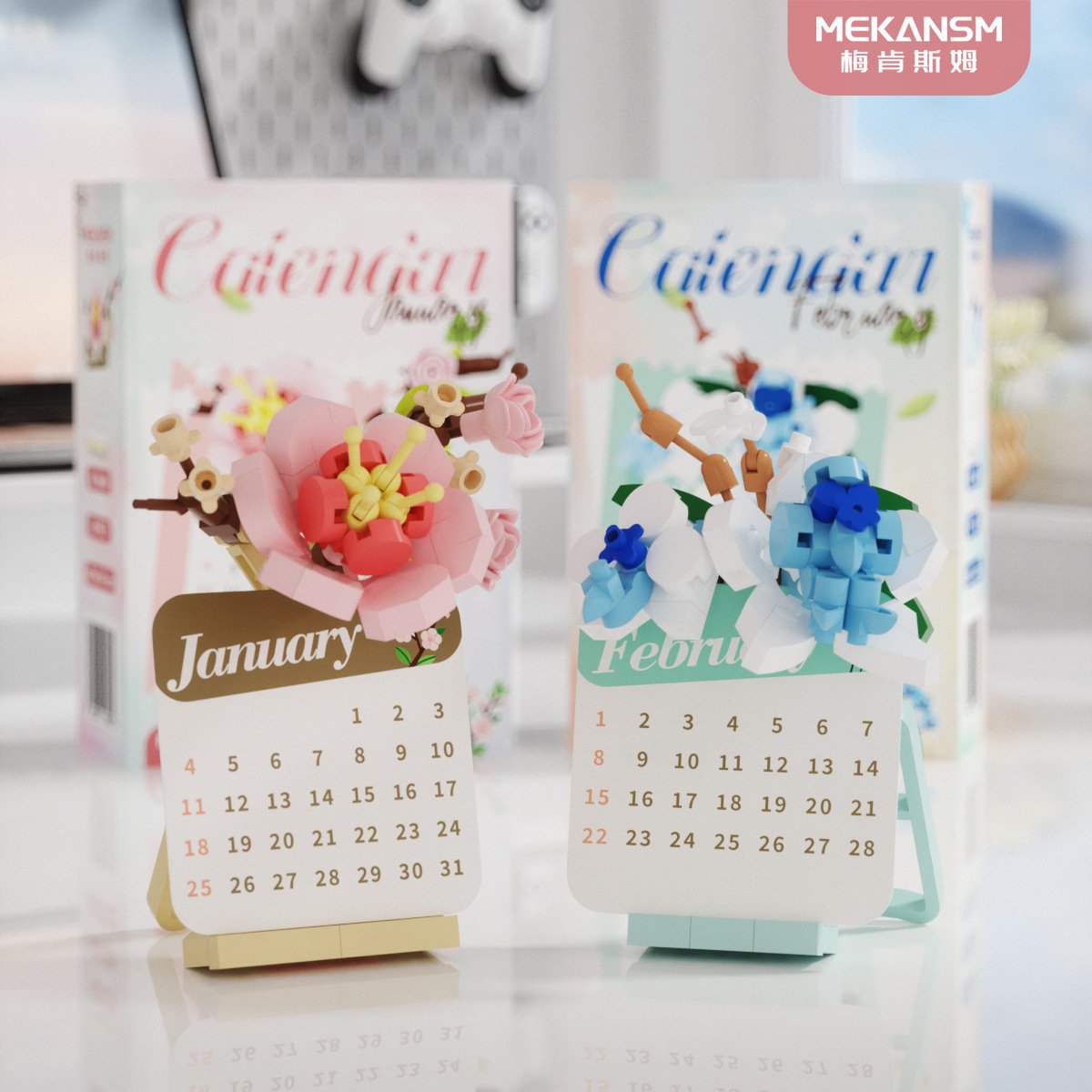 Bloques de construcción compatibles flores de diciembre calendario de alta decoración de escritorio rosa diy hecha a mano para niños puzzle juguetes transfronterizos