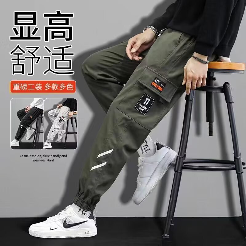 Cross-border American-style overalls men's retro high street straight loose casual pants new fashion trend toe-length pants
