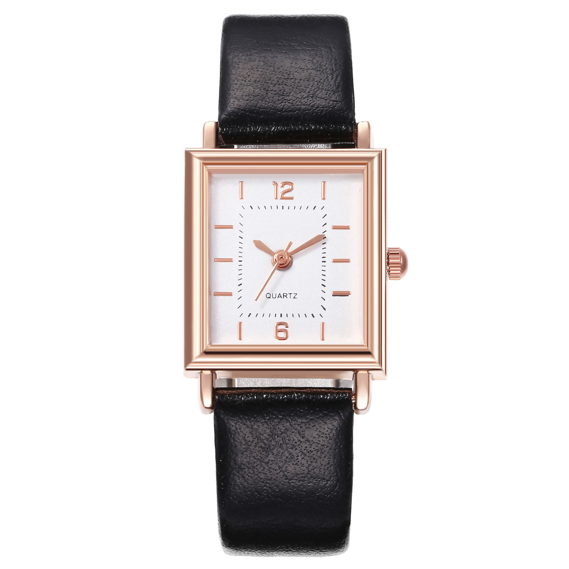 New Women's Fashion Rose Gold Square Case Digital Scale Belt Quartz Watch_voghion.com