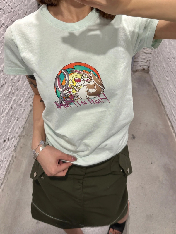 マーティンローズ ウサギプリント半袖25新作ミントグリーンニッチデザインラウンドネックスリムTシャツトップ|undefined