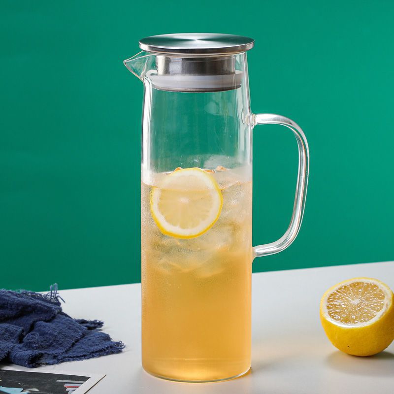 En stock botella de agua fría de vidrio borosilicato con mango simple olla recta de gran capacidad botella de agua fría de vidrio engrosado