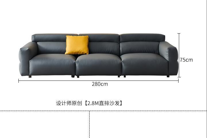 Italiano pequeño sofá de cuero de vaca negro primera capa de piel de vaca sala de estar minimalista pequeño apartamento abajo sofá de cuero negro combinación image 11