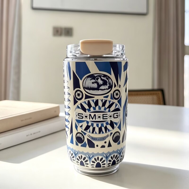SMEG co-branded blue and white porcelain style thermos cup, 24-hour long-lasting temperature control, portable cup, ins-style coffee cup