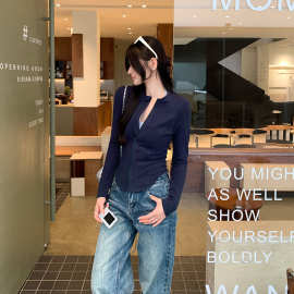 藏青色修身立领拉链内胆开衫外套女秋冬季新款显瘦短款瑜伽服上衣