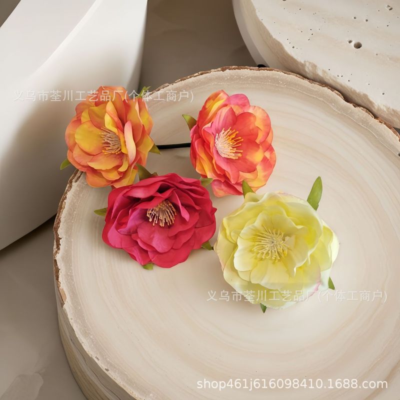 6cm椿の花輪飾りDIY漢服頭飾り花アーチフラワーアレンジメント飾り付け造花模造花輪|undefined