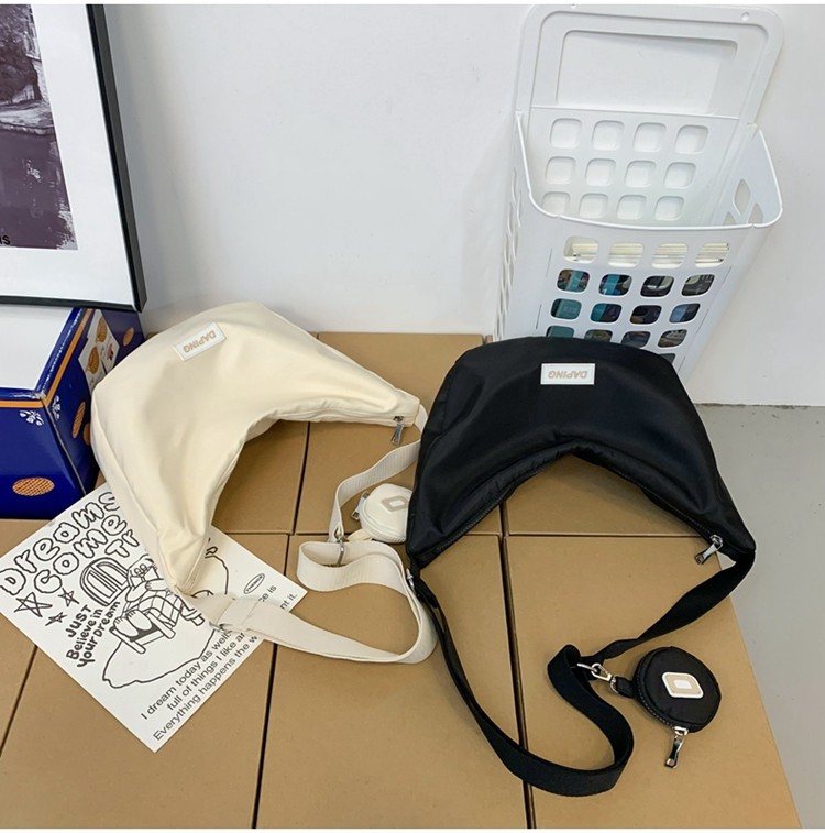 Ins-style large-capacity canvas bag, women's summer-style casual nylon waterproof single-shoulder bag, college student class crossbody bag Specification drawing