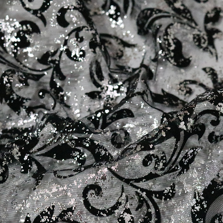 2025 nuevo post-proceso tela de tela de tela de tela de tela negra primavera-verano vestido estampado tela de chicas
