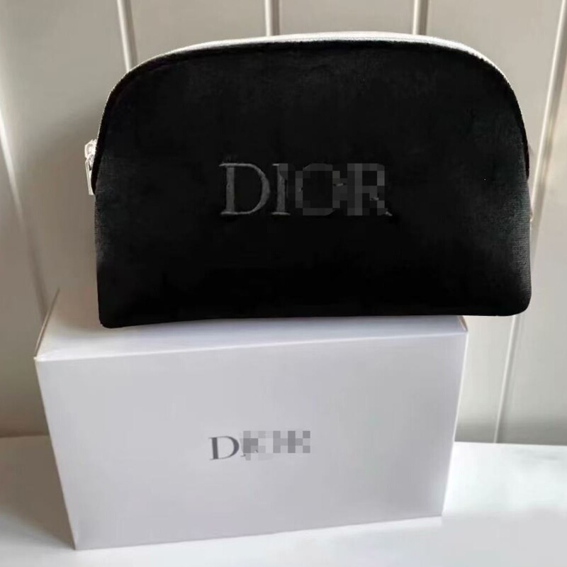 Wholesale Gift Boxes in Stock, D Brand Counter Gifts, Double Zipper Toiletry Bag with Embroidered Logo, Black Velvet Makeup Bag