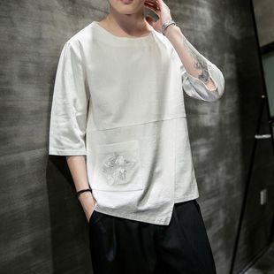 Summer Chinese Style Cotton and Linen Short-Sleeved Shirt Tang Suit Top New Chinese Style Retro Style Embroidered Half-Sleeved T-Shirt