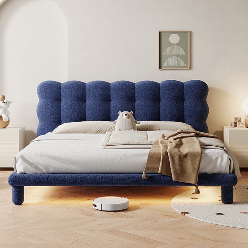 French Fabric Bed, Cream Style Cashmere Bubble Bed, Modern Simple Internet Celebrity Marshmallow Puff Cloud Wedding Bed