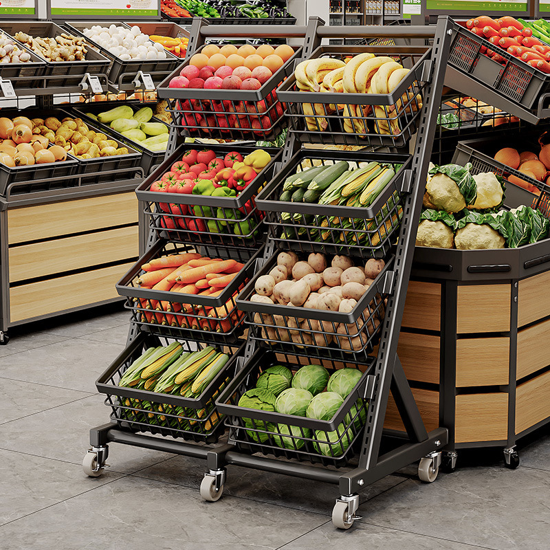 超市蔬菜水果货架落地式果蔬架多层生鲜店展示架便利店零食促销架