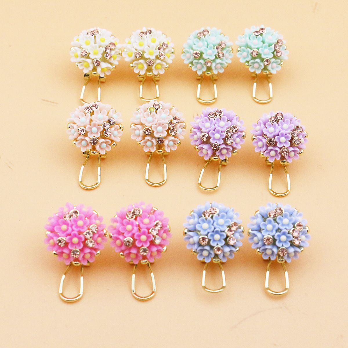 韩版时尚浪漫小树脂花镶钻合金耳环气质耳扣精致耳钉饰品流行