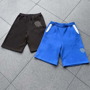 2025 New American Style Street Hip Hop Stitching Embroidered Pants Men's Trendy Brand Loose Sports Knitted Shorts