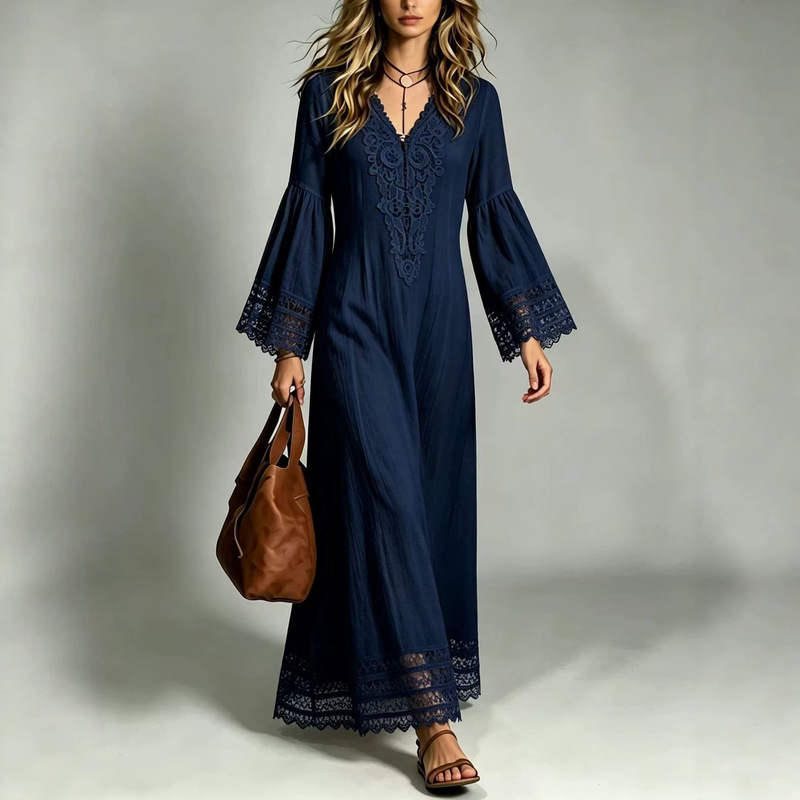 2026 European and American Amazon Elegant Bohemian Vintage Resort Style Exquisite Lace Patchwork Dress