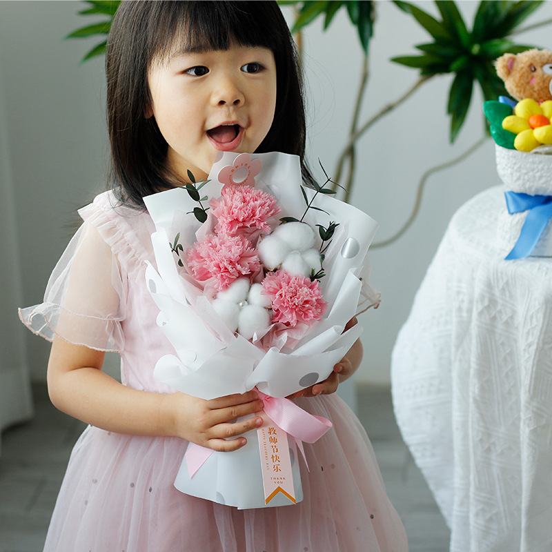 Ramo de Flores Preservadas, Claveles Reales para Regalo de Cumpleaños de Profesor, Día del Maestro, Ramo de Claveles Preservados al por Mayor