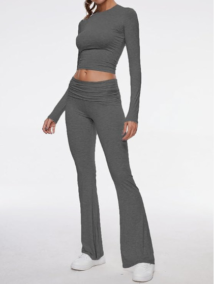 336g Weight Long Sleeve Sleeve Length Spandex, Polyester Fabric Type Pant Co-ord Set Sets Type 2 Pieces Set Quantity Holiday, Daily Occasion Round Neck Neckline Slim Fit Type Solid Color Pattern Summer, Spring Season Women's Gender Streetwear Style Holiday Daily Women's Streetwear Solid Color Spandex Polyester Pant Co-ord Set Pants Sets 25