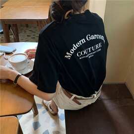 外贸女装t恤女学生短袖上衣夏季新款韩版宽松字母印花体恤女ins潮