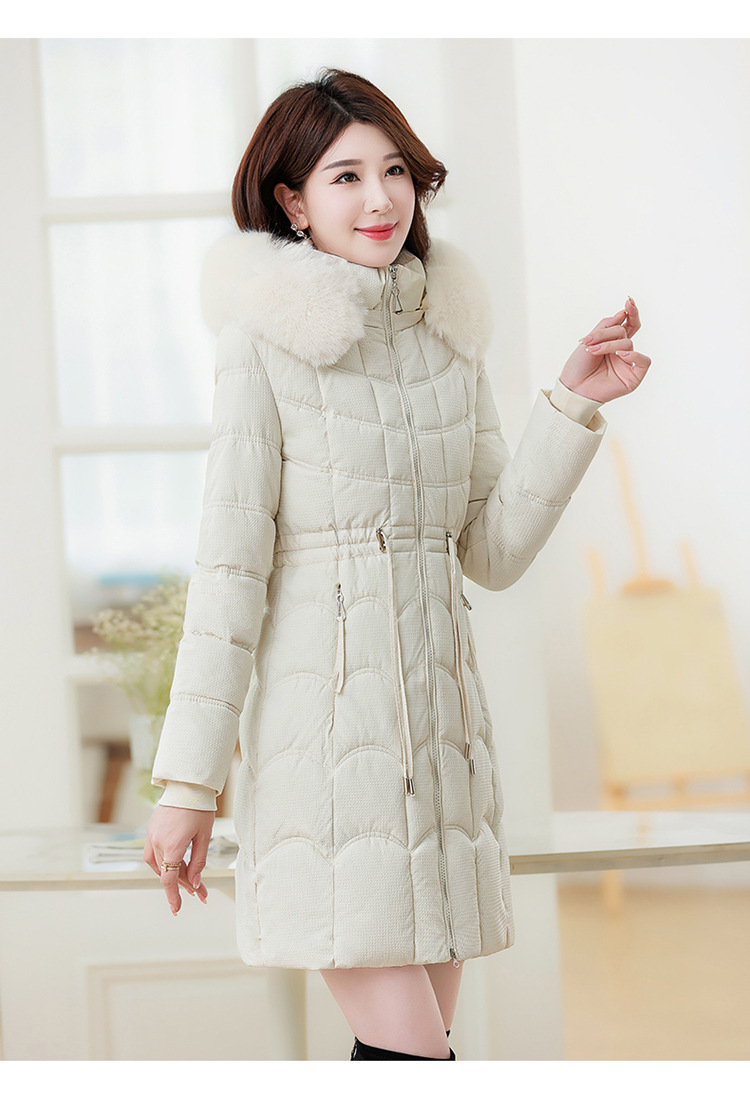 Women's Mid-length Down Jacket With Fur Collar Slim Fit Winter Coat_voghion.com