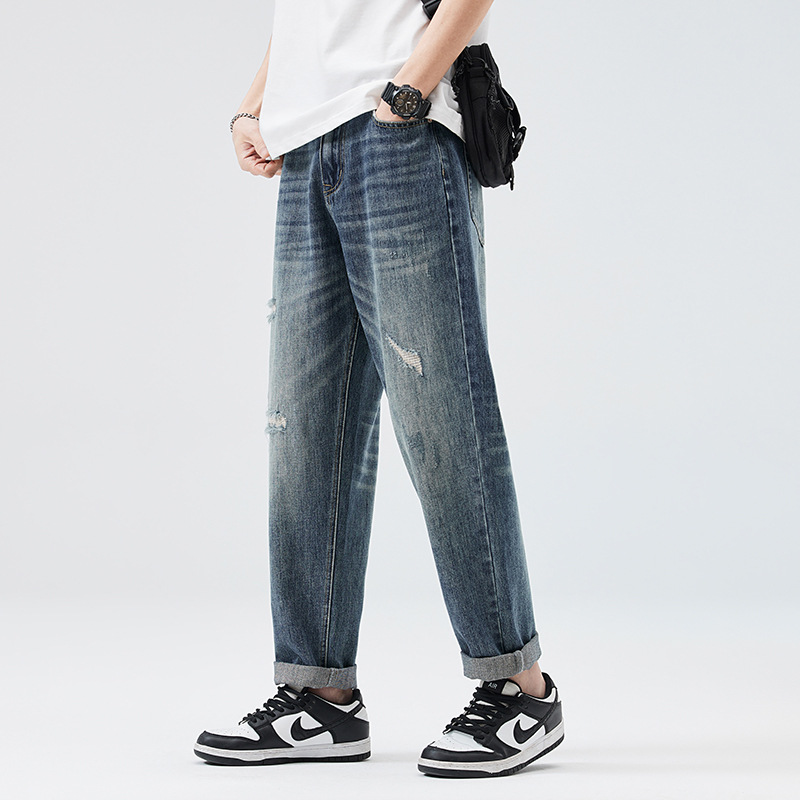 牛仔裤子男春夏款宽松阔腿潮流直筒蓝色休闲学生青年韩版胖子大码