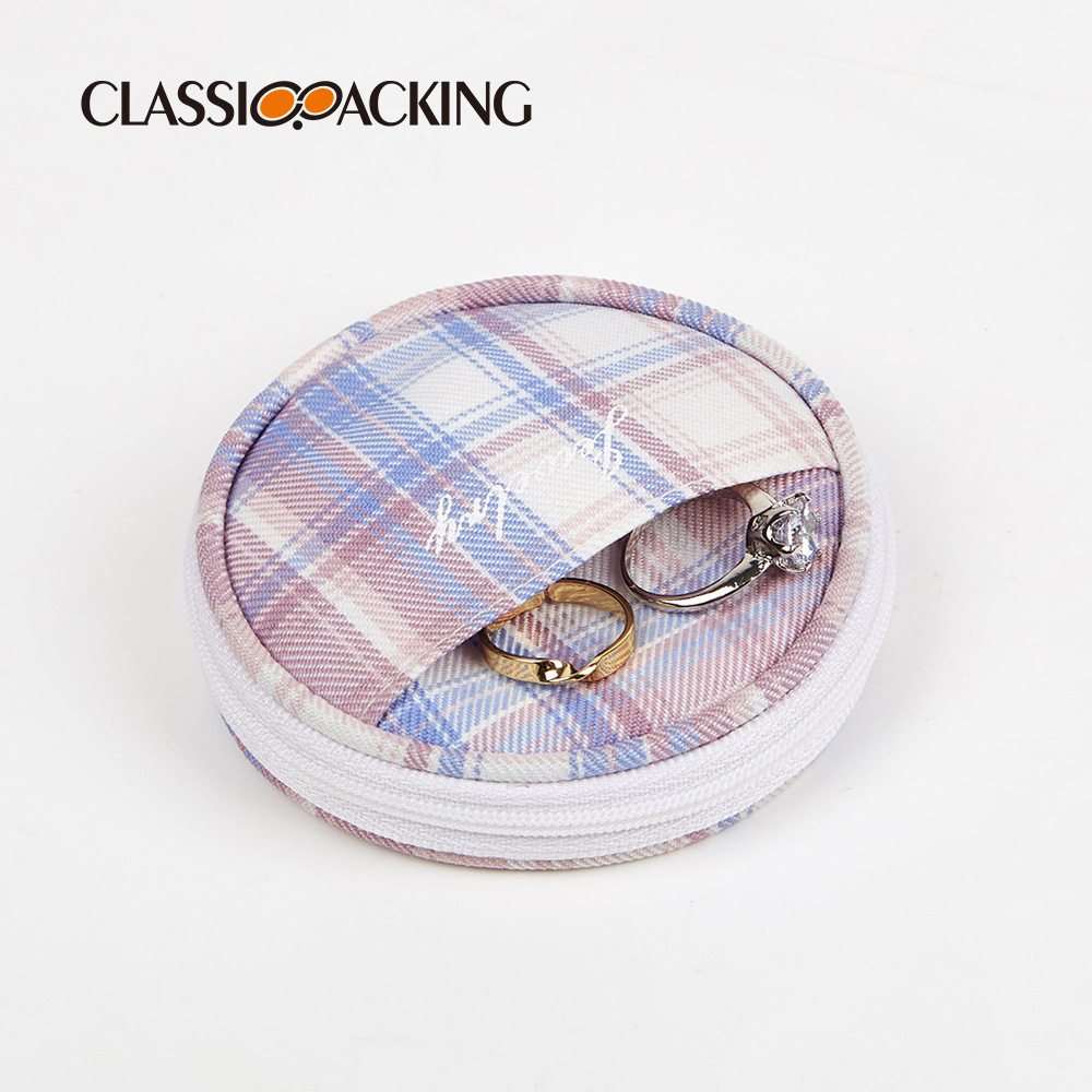 Bolso de joyería de lujo ligero para mujer al por mayor, anillo de cremallera redonda, collar, aretes, bolsa de almacenamiento, logotipo imprimible