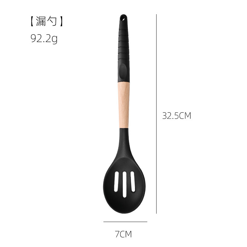 Nuevo punto de madera de mango de silicona 10 piezas de cocina de silicona negro 10 piezas de cocina de cocina de cocina