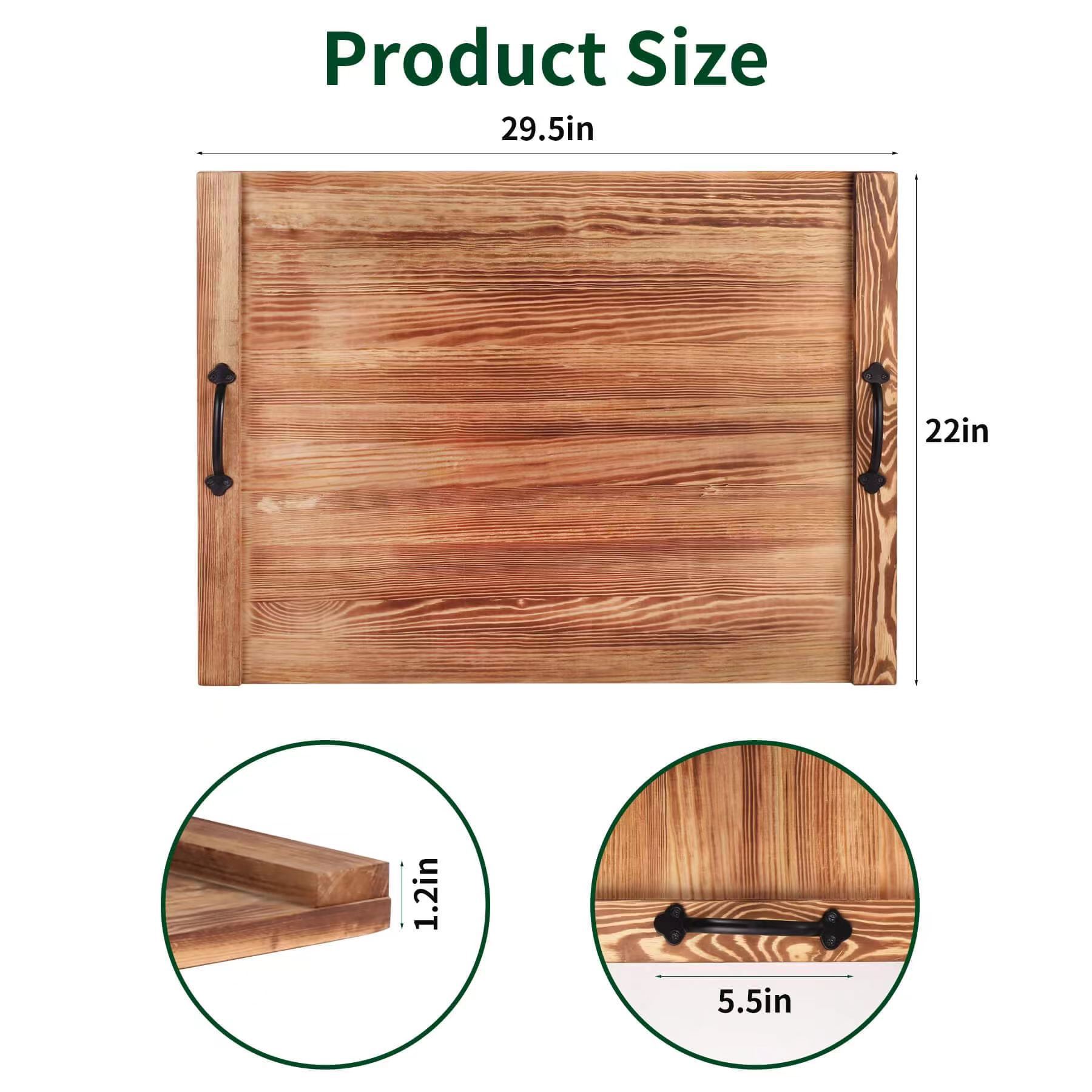 Bandeja de almacenamiento carbonizada de pino retro, mesa de centro de sala de estar, bandeja de té de madera, mesa de comedor, bandeja de frutas, decoración