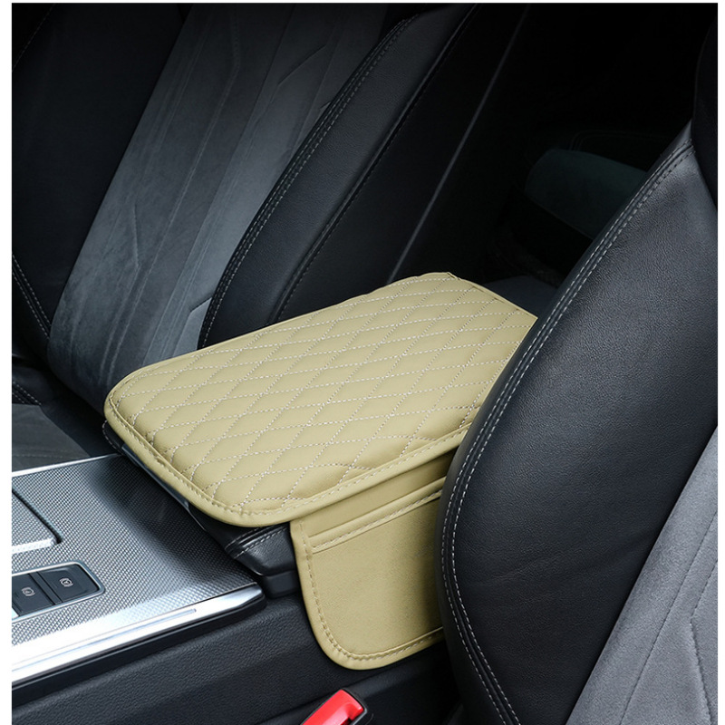 Cross-border car armrest box heightening pad with side pocket storage, car armrest elbow support, car armrest box leather protective cover