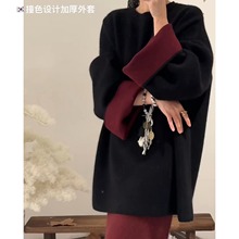 衣号自制文艺袖口撞色设计师浣熊加厚中长款外套加厚大衣宽松慵懒