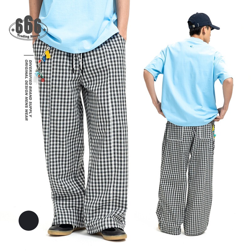 Atborder Summer Loose Plaid American Fashion Brand Casual Straight Pants Chill Lazy Style Long Pants for Men N1908 Atborder Summer Loose Plaid American Fashion Brand Casual Straight Pants Chill Lazy Style Long Pants for Men N1908