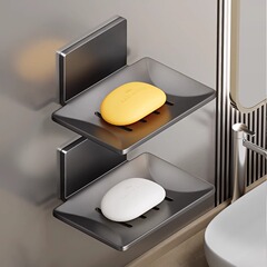 石鹸の箱は穴を開けないで壁掛け式のトイレの洗面台の壁の棚の家庭用トイレは水を切ることができます。