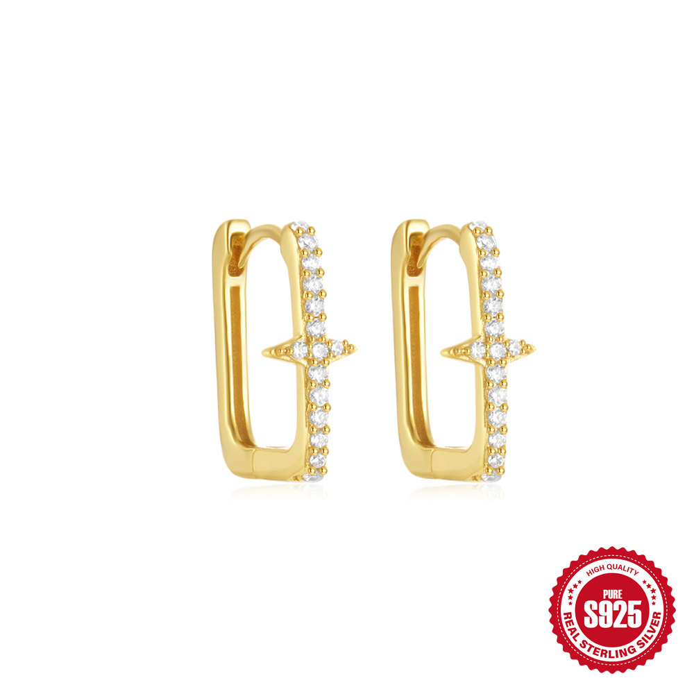 Pendientes de copo de nieve de estrella de ocho puntas de circón simple y moderno de plata de ley s925