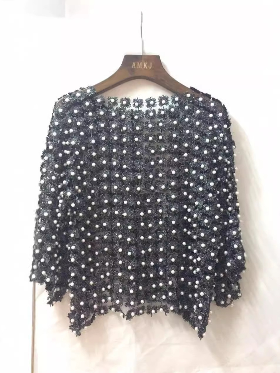 2026 Lace Beaded Gold Thread Floral Hollow-Out Blouse Stylish T-Shirt Short-Sleeve Top Fashion