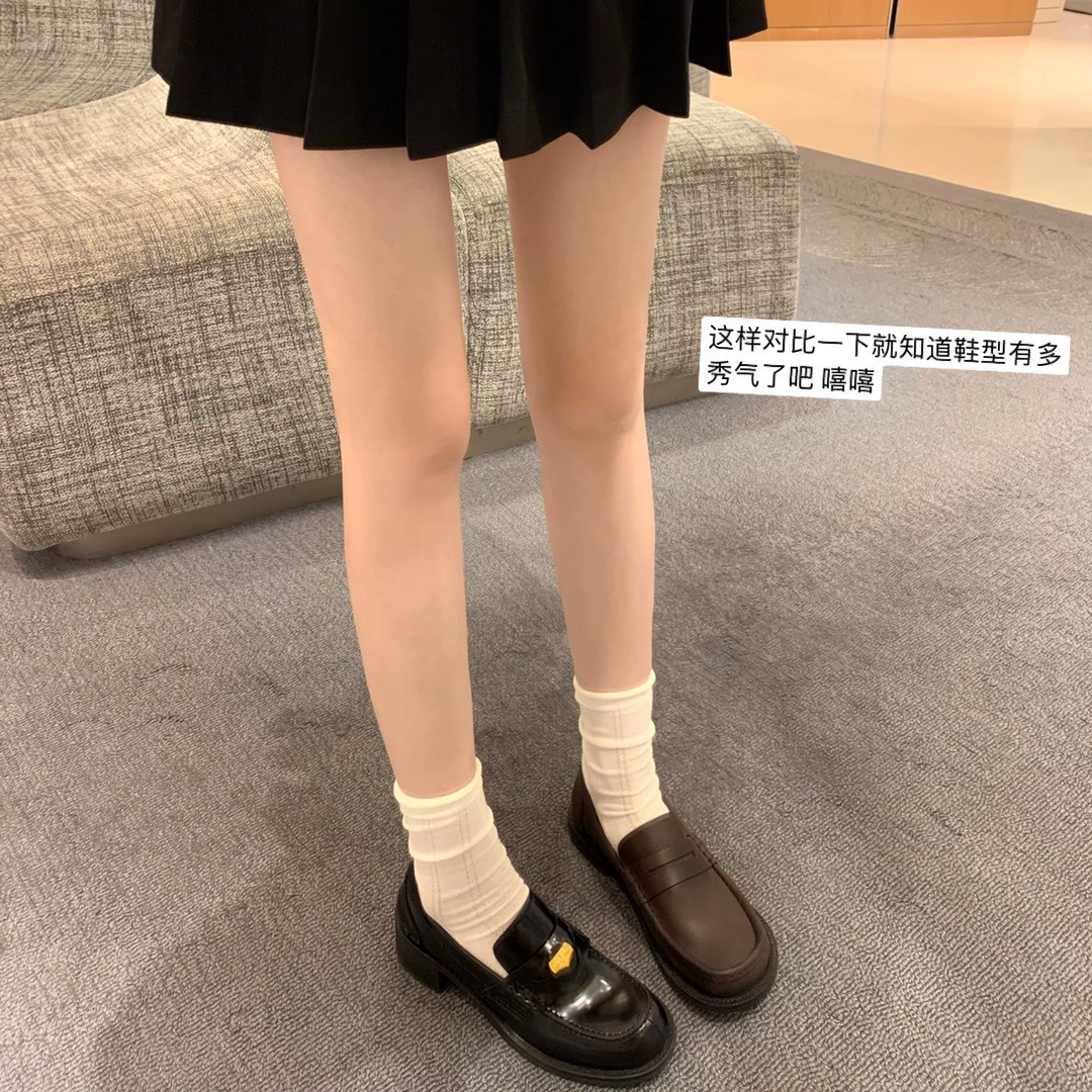 【Та же стилистика для Grape Mom】Та же стилистика для Zhang Yuanying~Amiu золотая монета толстый каблук ленивый лофер женские маленькие кожаные туфли