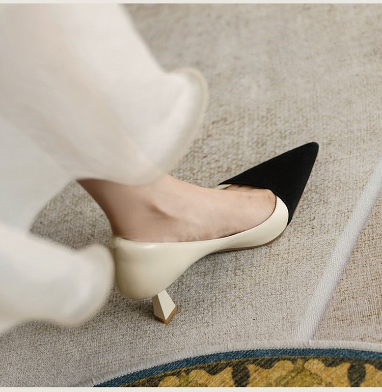 Scarpe da pendolare sexy con tacco alto a punta retrò da donna, in pelle leggera, con tacco sottile, abbinate ai colori_voghion.com