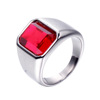 Trend ring, red stone inlay, zirconium, accessory stainless steel