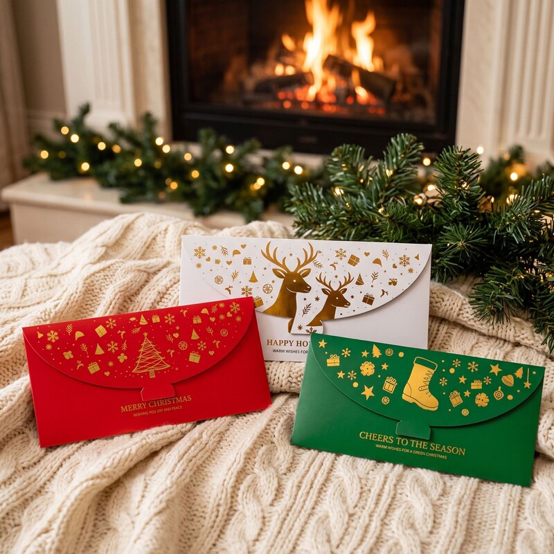 Cross-border in-stock gold foil red envelopes for Christmas and New Year, party decoration gift cash envelopes, gold-stamped red envelopes