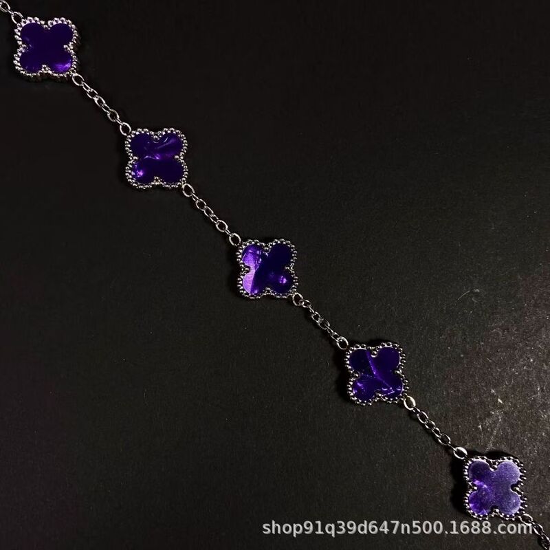 Non-Fading Starry Sky Purple Four-Leaf Clover Bracelet, High-End Light Luxury Violet Temperament Bracelet, Five-Flower Four-Leaf Clover Bracelet Non-Fading Starry Sky Purple Four-Leaf Clover Bracelet, High-End Light Luxury Violet Temperament Bracelet, Five-Flower Four-Leaf Clover Bracelet